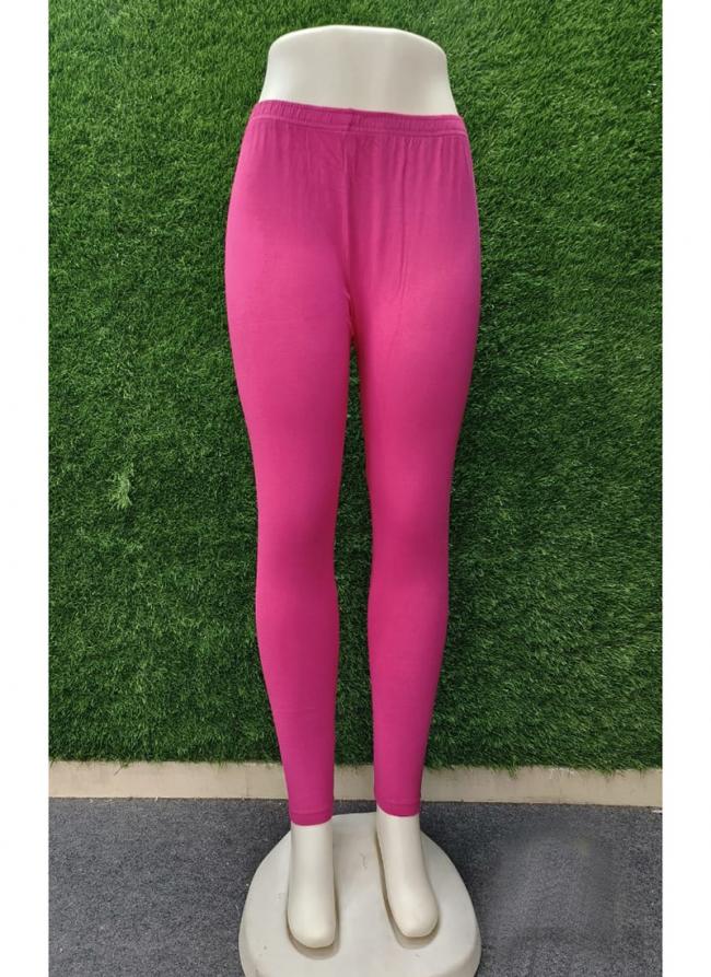 Cotton Hot Pink Casual Wear Plain Leggings